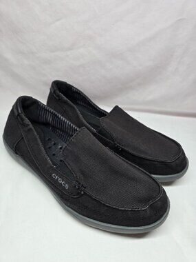 Crocs Comfort Walu Black Canvas Loafers Slip On Boat Shoes Womens Size 10